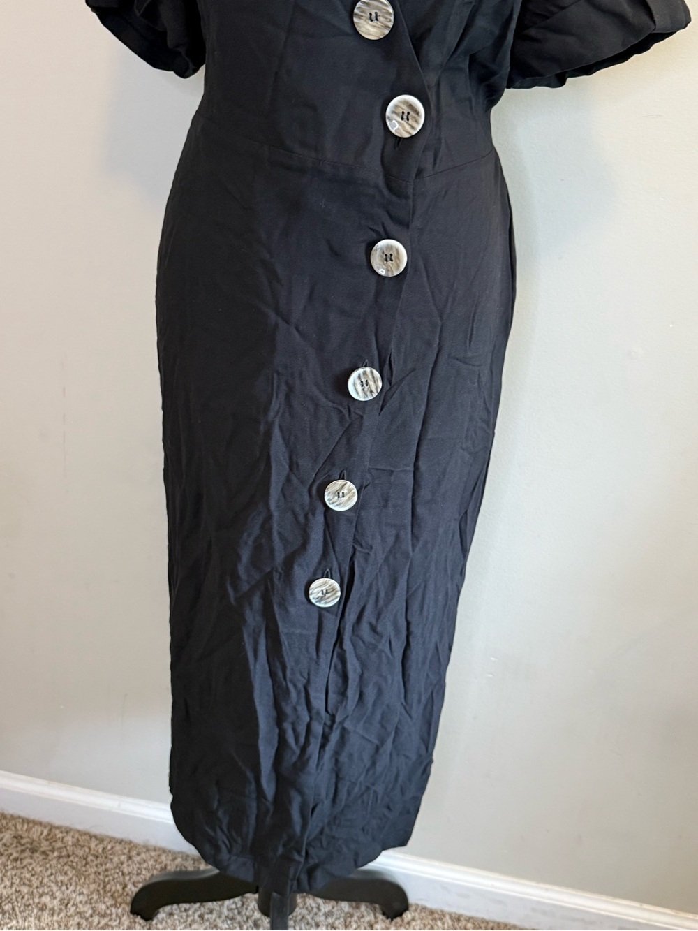 NEW - River Island Black Button-Down V-Neck Midi Dress - Size 16 - Picture 4 of 7